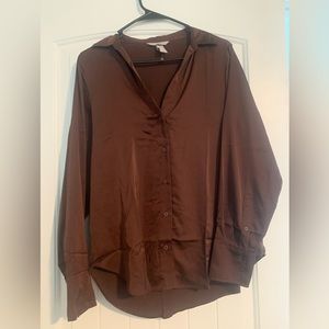 Brand new silk bottom up blouse. Brown size S